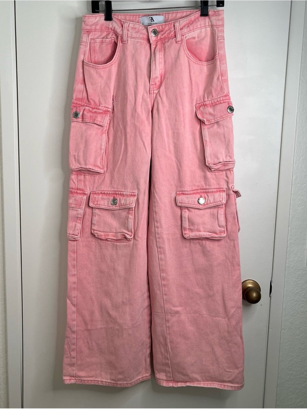 Flying Angel GoGo Jeans Women 9/29 Baggy Fit Multi Pocket Cargo Salmon/pink Y2K